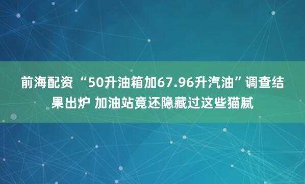 前海配资 “50升油箱加67.96升汽油”调查结果出炉 加油站竟还隐藏过这些猫腻