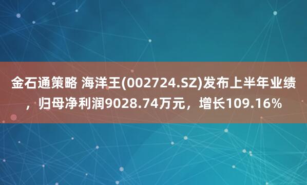 金石通策略 海洋王(002724.SZ)发布上半年业绩，归母净利润9028.74万元，增长109.16%